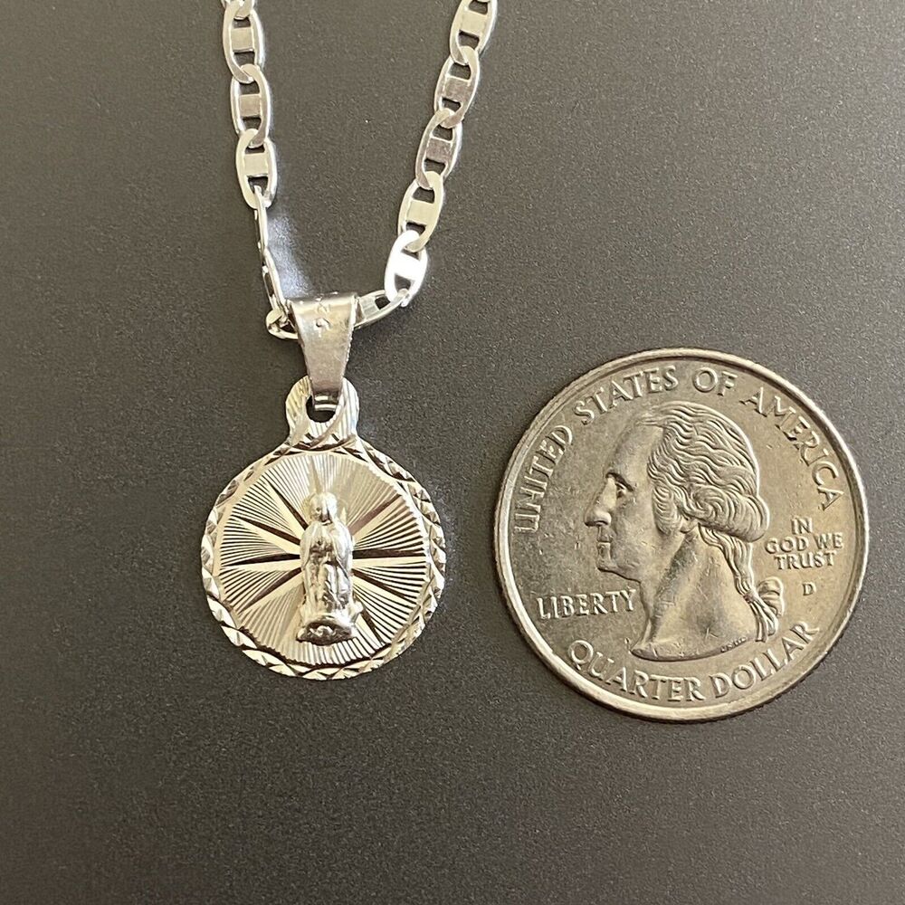 925 sterling silver Virgen De Guadalupe Medalla Y Cadena Virgen De Guadalupe